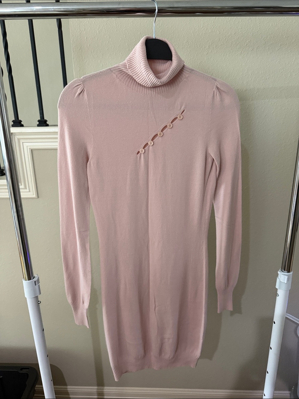 Slim Fit Turtleneck Long Sleeve Dress in Blush Pink
